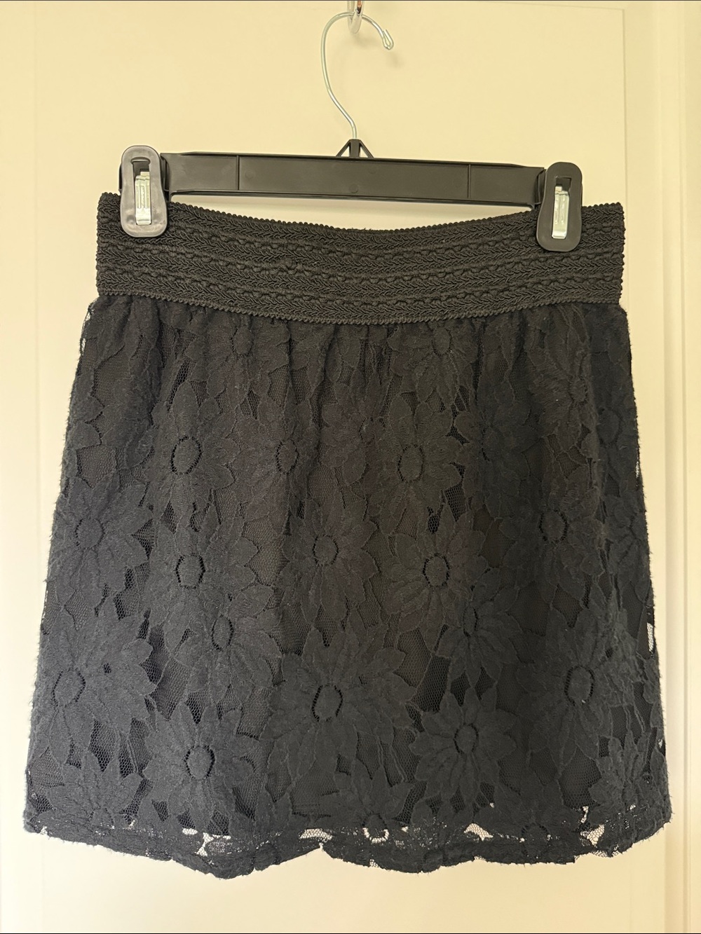Blu Pepper Black Floral Lace Mini Skirt with Crochet Waistband